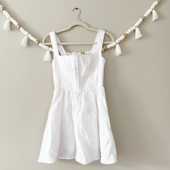 NEW Reformation Sheri Scalloped Lace Linen Mini Dress Corset Lined White Size 2 - Picture 16 of 16